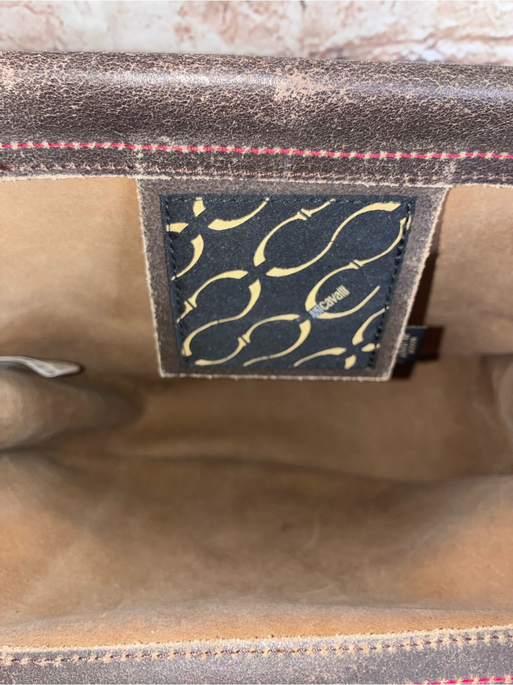 Just Cavalli Dark Brown Leather Top-Handle Satchel with Metal Accent - Picture 6 of 8
